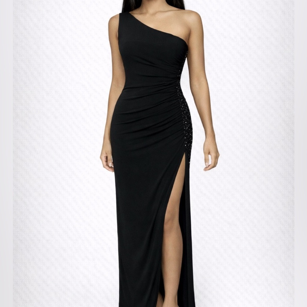 Lillie Rubin Dress Black 4 Long Maxi Stretch Side Beads Formal Party